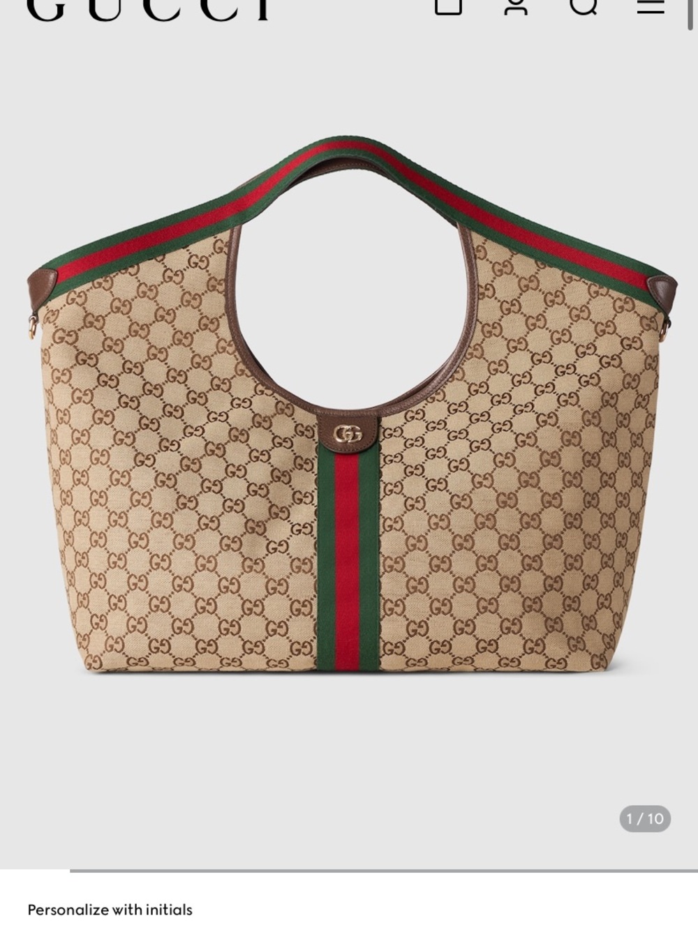 Gucci Beige GG Supreme Canvas Tote with Green and Red Web